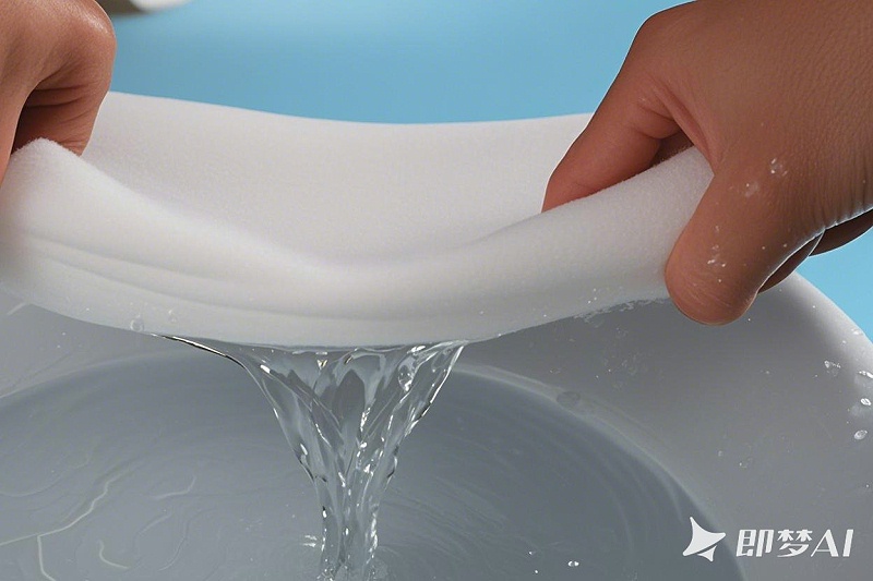 寵物隔尿墊吸水棉，聚酯纖維材料的吸水棉，不是純棉，展示高效吸水性能效果圖，750_450 ，高清。